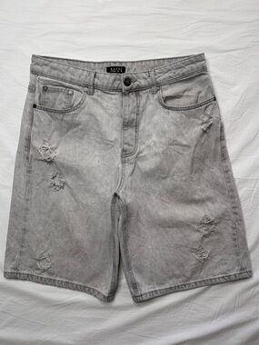 Boohoo Mens - Light Grey Ripped Denim Shorts